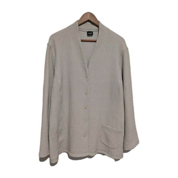 Eileen Fisher Beige Tan Button Front Cardigan Waffle Weave Pattern B49 1X/2X - Picture 1 of 5